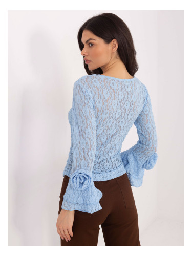 Светлосиня дантелена блуза