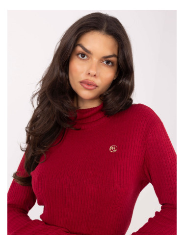Бордо пуловер с висока яка
