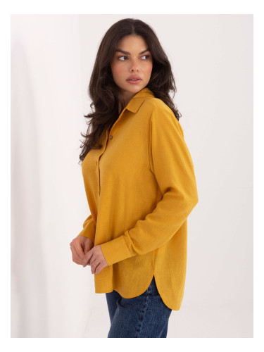 Дамска едноцветна риза в тъмно жълто