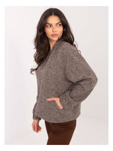 Дамски суитшърт с цип в тъмнобежово