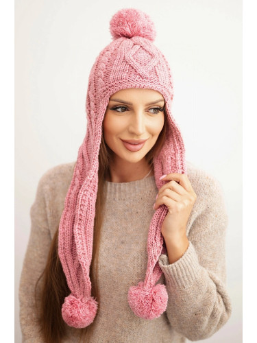 Дамска зимна шапка с помпони Kesi K448 розова
