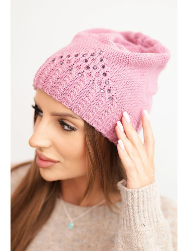 Дамска зимна шапка с декоративен мотив и кристали