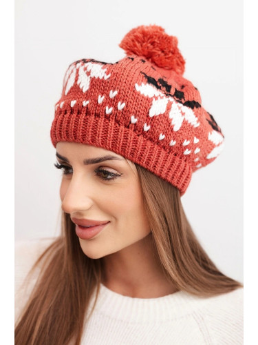 Дамска зимна шапка с шарка на снежинка и помпон