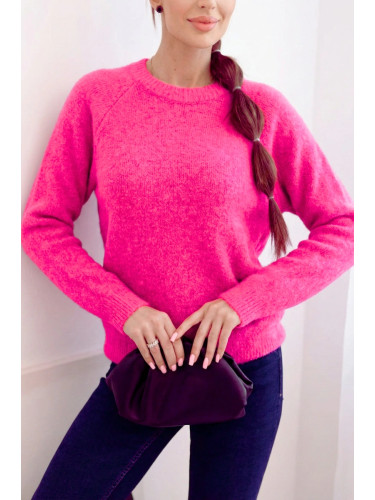 Дамски бебешки пуловер от алпака, неоново розов