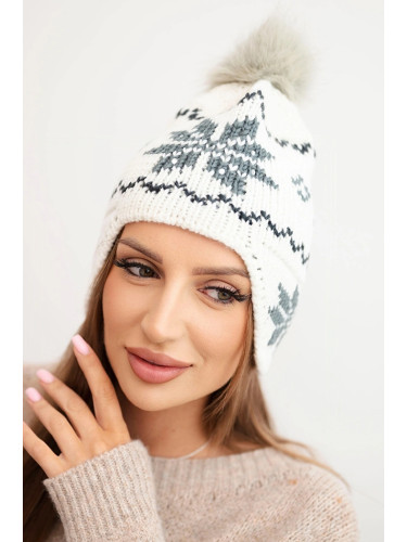 Дамска зимна шапка със снежинка и помпон
