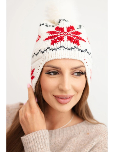 Дамска зимна шапка със снежинка и помпон