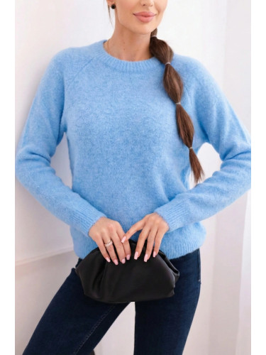 Дамски бебешки пуловер от алпака, син