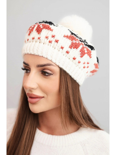 Дамска зимна шапка със снежинка и помпон
