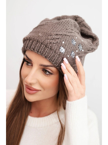 Дамска зимна шапка с апликации K468 мока