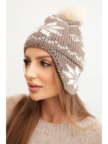 Дамска зимна шапка с шарка на снежинка и помпон
