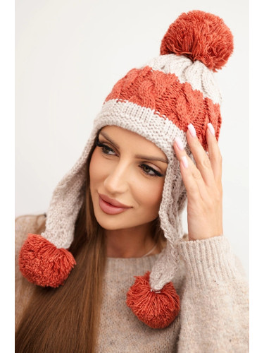Дамска зимна шапка с помпони и капаци K447