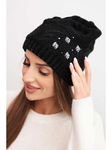 Дамска зимна шапка с апликации K468 черна