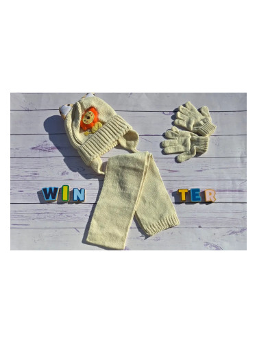 Детски комплект с шапка, шал и ръкавици Lion Beige