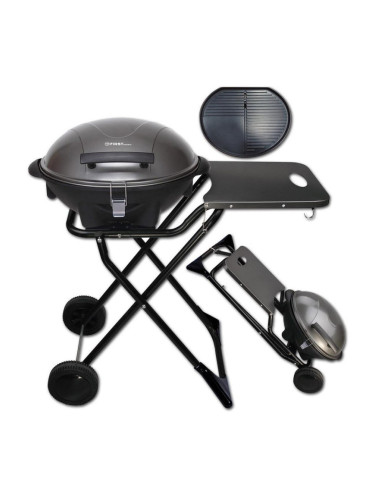 Електрическо барбекю First Austria FA-5350-1, 2400W, Термостат, Термометър, Незалепваща плоча, Водоустойчиво захранване, Колела, Черен