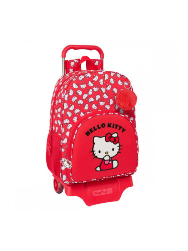 Училищна чанта с колелца Hello Kitty Iconic Бял Червен 33 x 42 x 14 cm