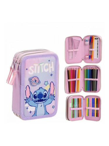 Несесер за моливи Stitch Люляк 12,5 x 6,5 x 19,5 cm