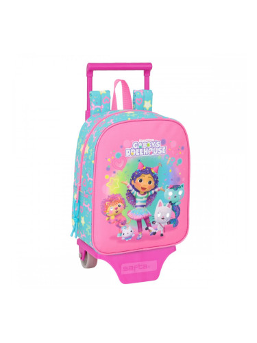 Училищна чанта с колелца Gabby's Dollhouse Confetti Розов цвят тюркоаз 22 x 27 x 10 cm