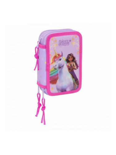 Троен несесер за моливи Unicorn Academy Люляк 12,5 x 19,5 x 5,5 cm 37 Части