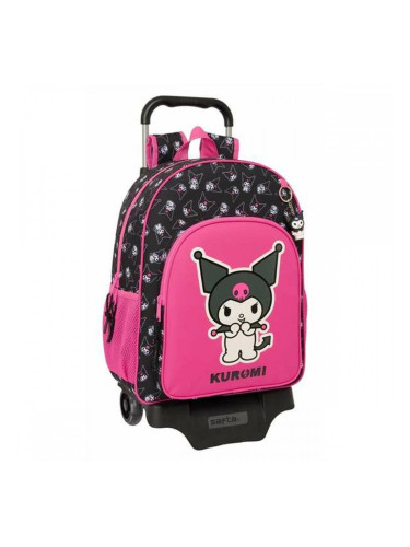 Училищна чанта с колелца Kuromi Черен Фуксия 33 x 42 x 14 cm