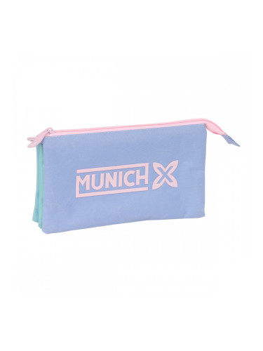 Троен Моливник Munich Mellow Син Розов Небесно синьо 22 x 12 x 3 cm