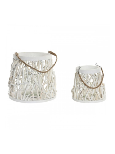 Поставка за свещ Home ESPRIT Бял Дървен Кристал 35 x 35 x 32 cm (2 броя)