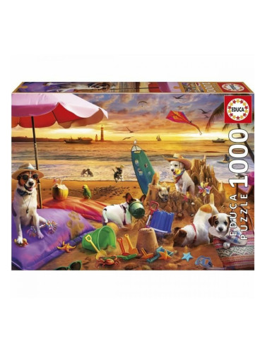Пъзел Educa Perros jugando en la playa 1000 Части