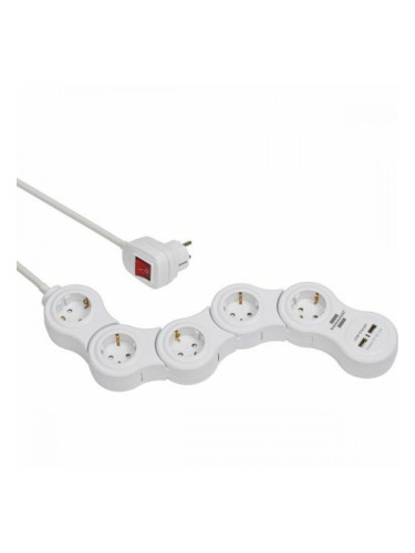 Контакт - 5 изхода с копче Brennenstuhl Vario-Power Бял 3600 W USB x 2 (1,4 m)