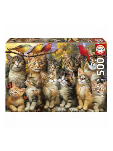 Пъзел Educa Gatitos y Pájaros 500 Части