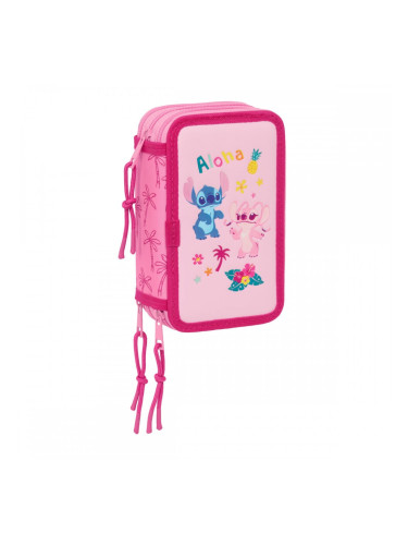 Троен несесер за моливи Lilo & Stitch Chill Розов Мента 12,5 x 19,5 x 5,5 cm 37 Части