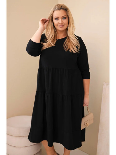 Kesi Włoski Plus Size women's cotton dress with frills and rolled-up sleeves black