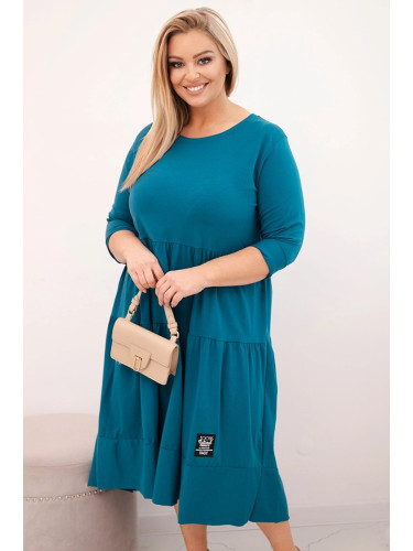 Kesi Włoski Plus Size women's cotton dress with ruffles and rolled-up sleeves teal