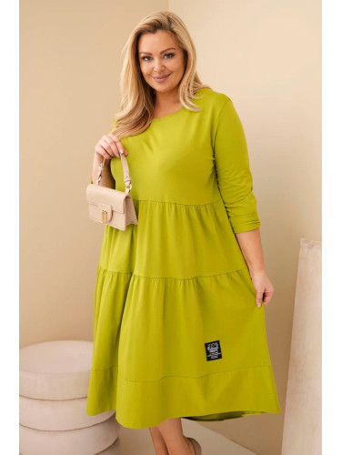 Kesi Włoski Women's cotton Plus Size dress with ruffles and rolled-up sleeves pistachio
