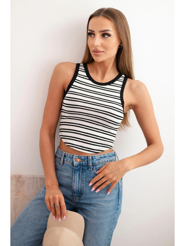 Дамски раиран оребрен топ без ръкави