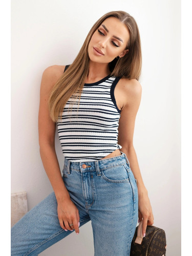 Дамски раиран оребрен топ без ръкави