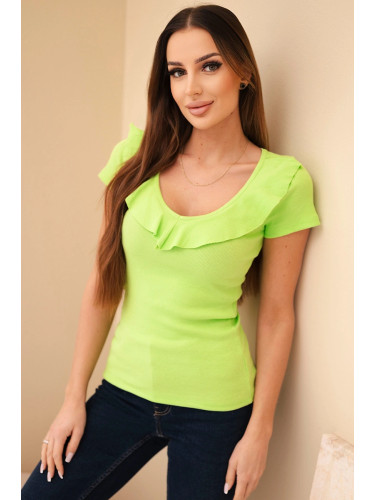 Дамска оребрена блуза с волани