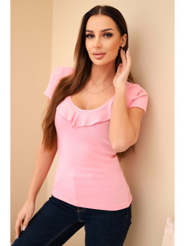 Дамска оребрена блуза с волани