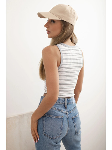 Дамски раиран оребрен топ без ръкави