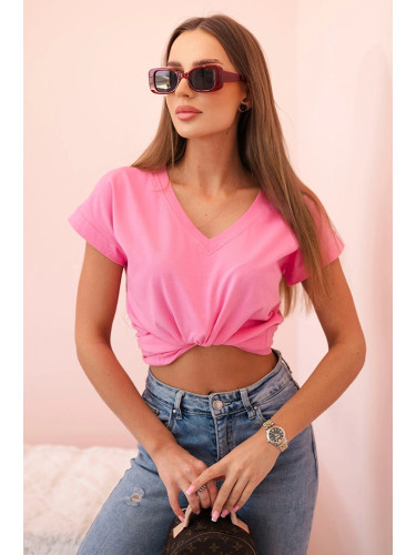 Дамска памучна блуза с V-образно деколте, светло розова