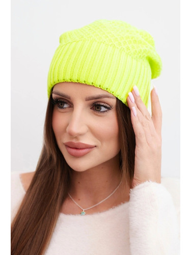 Дамска зимна вълнена шапка Kesi K426 неоново жълта