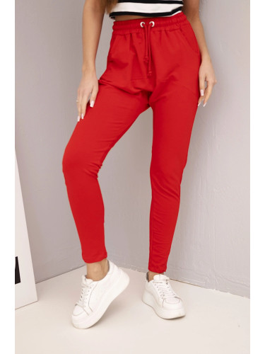 Дамски червени спортни панталони с ластик на талията