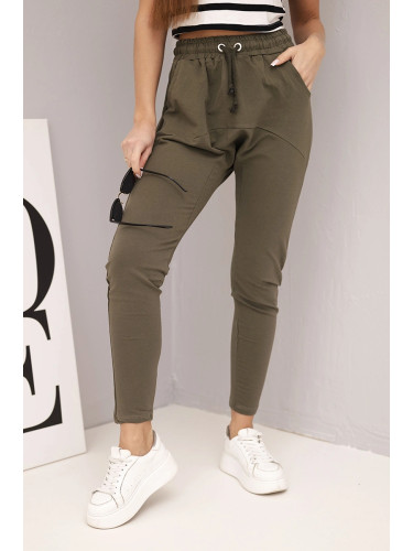 Дамски спортен панталон с ластик на талията, цвят каки