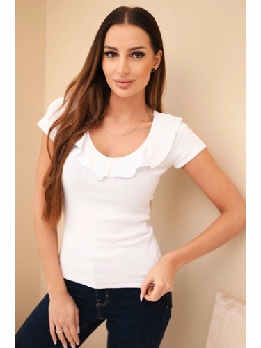 Дамска оребрена блуза с волани