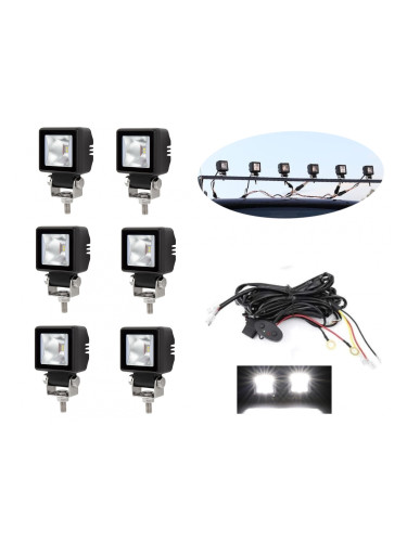 Комплект от 6 броя Лед LED Халогени Лампи с окабеляване Бяла Flood + Бяла DRL Светлина 12V - 24V за Off Road 4X4 SUV джип мотор автомобил камион гради