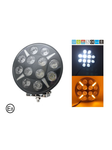 LED Диоден Халоген Фар Бял Оранжев Габарит Ø 218 мм 12V 24V 12 Диода за джип камион трактор багер земеделски машини и др.  HAL262