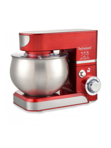 Планетарен миксер Techwood TRO-1065, 1000W, 5 литра, 6 скорости, Пулс, Защита от претоварване, Червен/Инокс