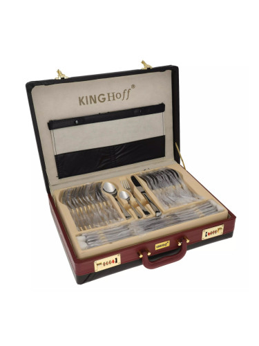 Комплект прибори за хранене Kinghoff KH 3520, 72 части, За 12 човека, Куфар, Неръждаема стомана, Сребрист