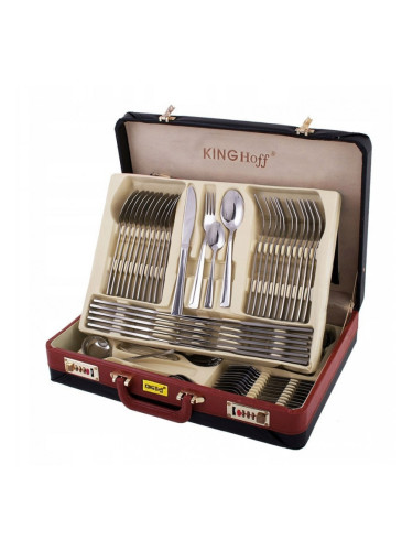 Комплект прибори за хранене Kinghoff KH 3509, 72 части, За 12 човека, Куфар, Неръждаема стомана, Сребрист