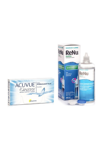 Acuvue Oasys (6 лещи) + ReNu MultiPlus 360 ml с кутия - двуседмични контактни лещи, силикон-хидрогелови опаковки сферични и асферични, Senofilcon A