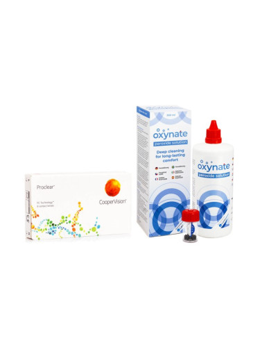 Proclear Compatibles Sphere CooperVision (6 лещи) + Oxynate Peroxide 380 ml с кутийка - едномесечни контактни лещи, опаковки сферични и асферични, Omafilcon A, Omafilcon B