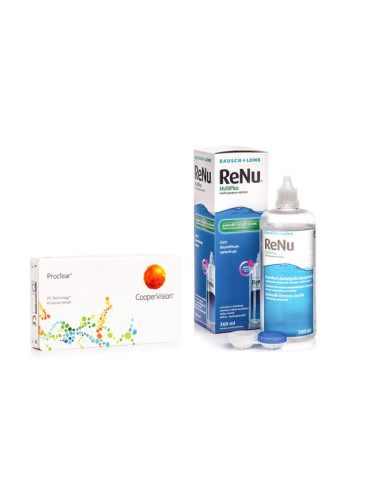 Proclear Compatibles Sphere CooperVision (6 лещи) + ReNu MultiPlus 360 ml с кутия - едномесечни контактни лещи, опаковки сферични и асферични, Omafilcon A, Omafilcon B